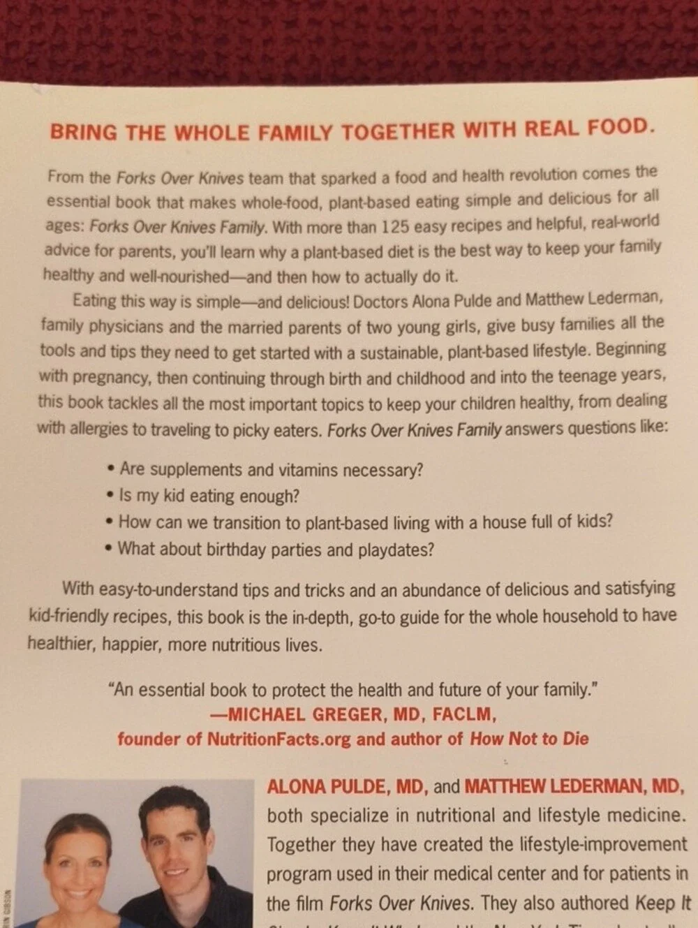 Forks Over Knives Family Vegan Cookbook Paperback EUC